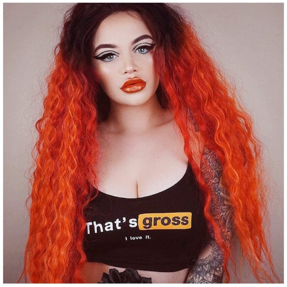 26inch Orange  Long Curly Wigs